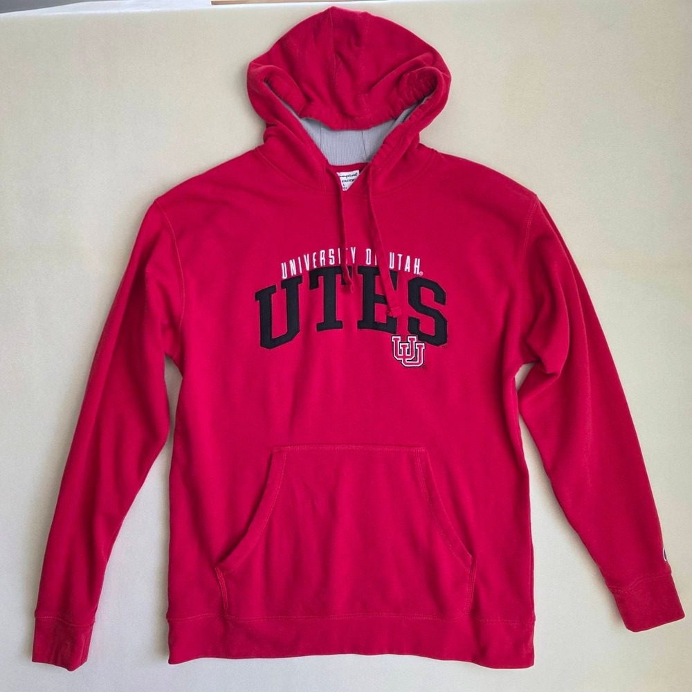 Champion University of Utah Utes Hoodie Red Sweatshirt Men's Large Pouch Pocket